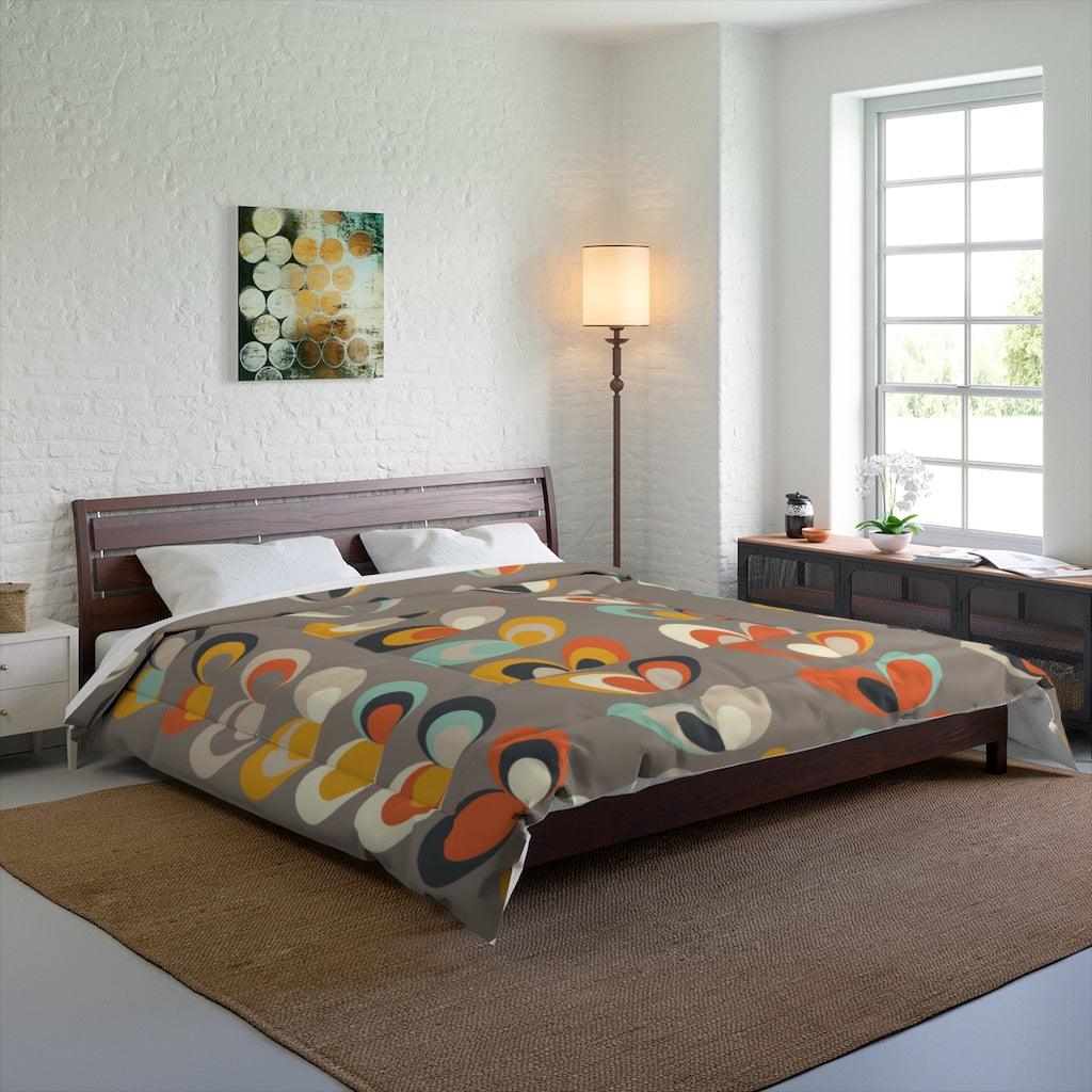 Retro Mid Century Danish Leaves Gray Comforter | lovevisionkarma.com