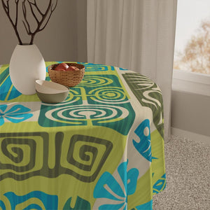 Retro Tiki Mid Century Mod Square Tablecloth in Green and Blue | lovevisionkarma.com