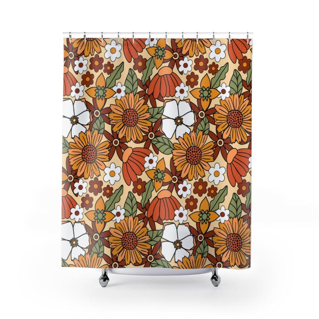 Retro Boho Flowers Multicolor Shower Curtain | lovevisionkarma.com