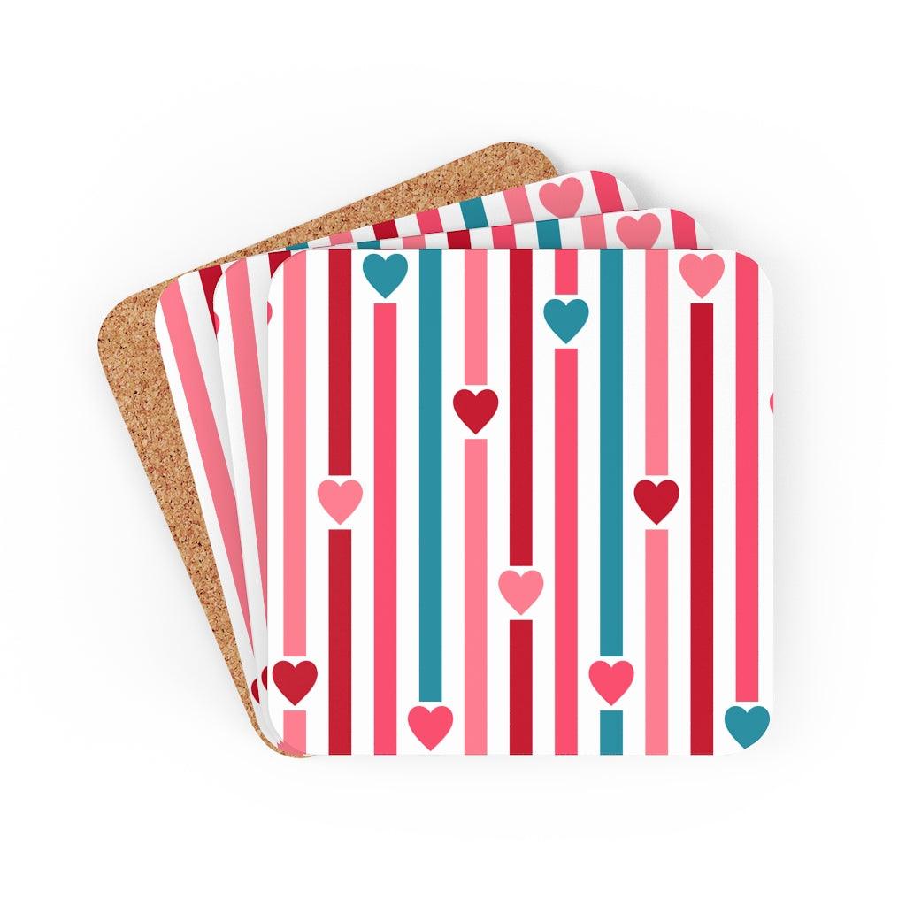 Hearts & Stripes Red, Pink & Blue MCM Valentine Coaster Set | lovevisionkarma.com