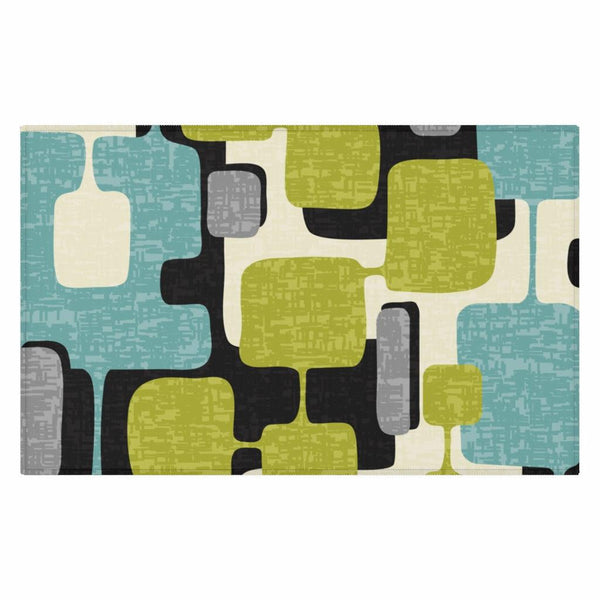 Mod Retro Abstract Green, Blue & Black MCM Anti-Slip Rug | lovevisionkarma.com