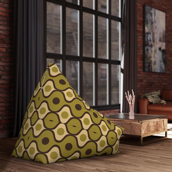 Retro 70's Bulbs and Circles Olive Green Bean Bag Chair COVER | lovevisionkarma.com