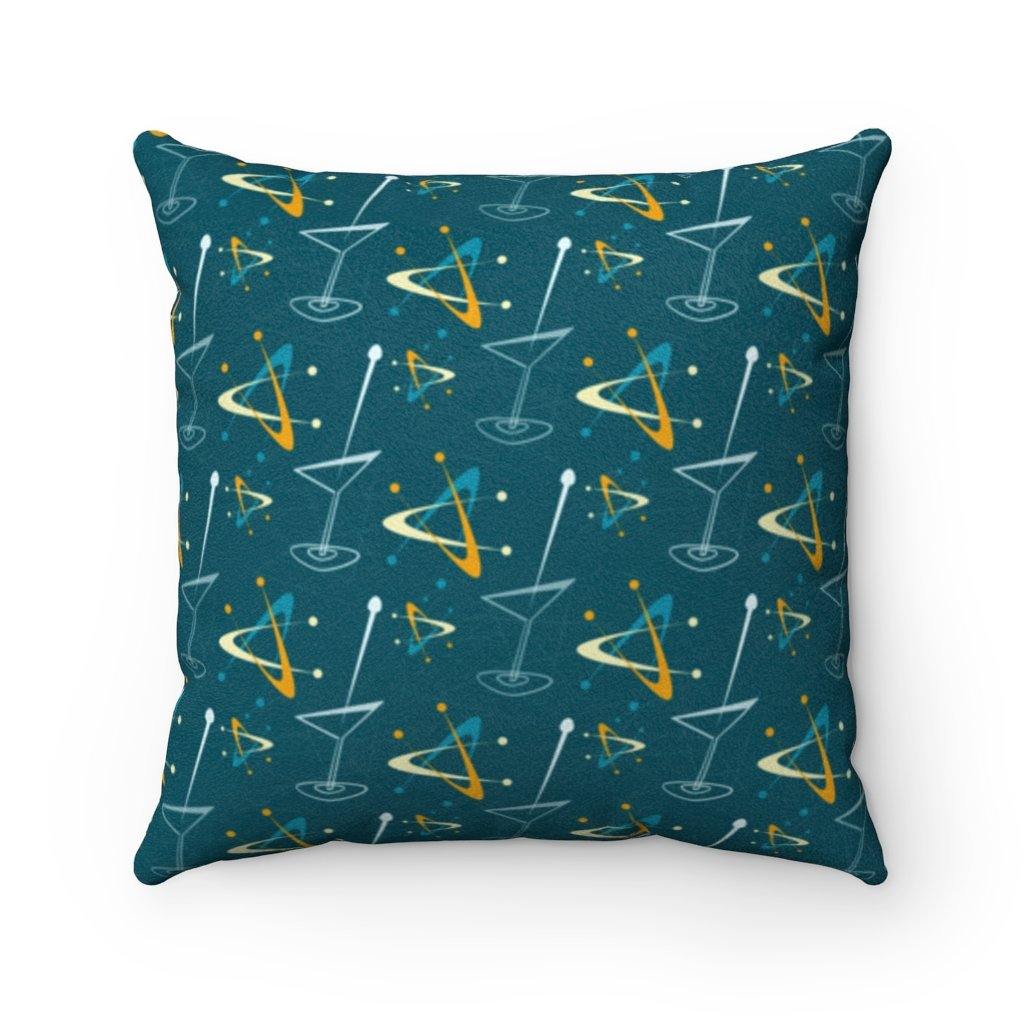 Retro 1950's Atomic Boomerang & Martinis Blue Pillow | lovevisionkarma.com