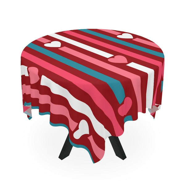Hearts and Stripes Red, Pink & Blue Retro Valentine Tablecloth | lovevisionkarma.com