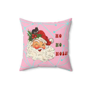 Vintage Santa Funny "Ho Ho Hoes!" Pink Christmas Pillow | lovevisionkarma.com