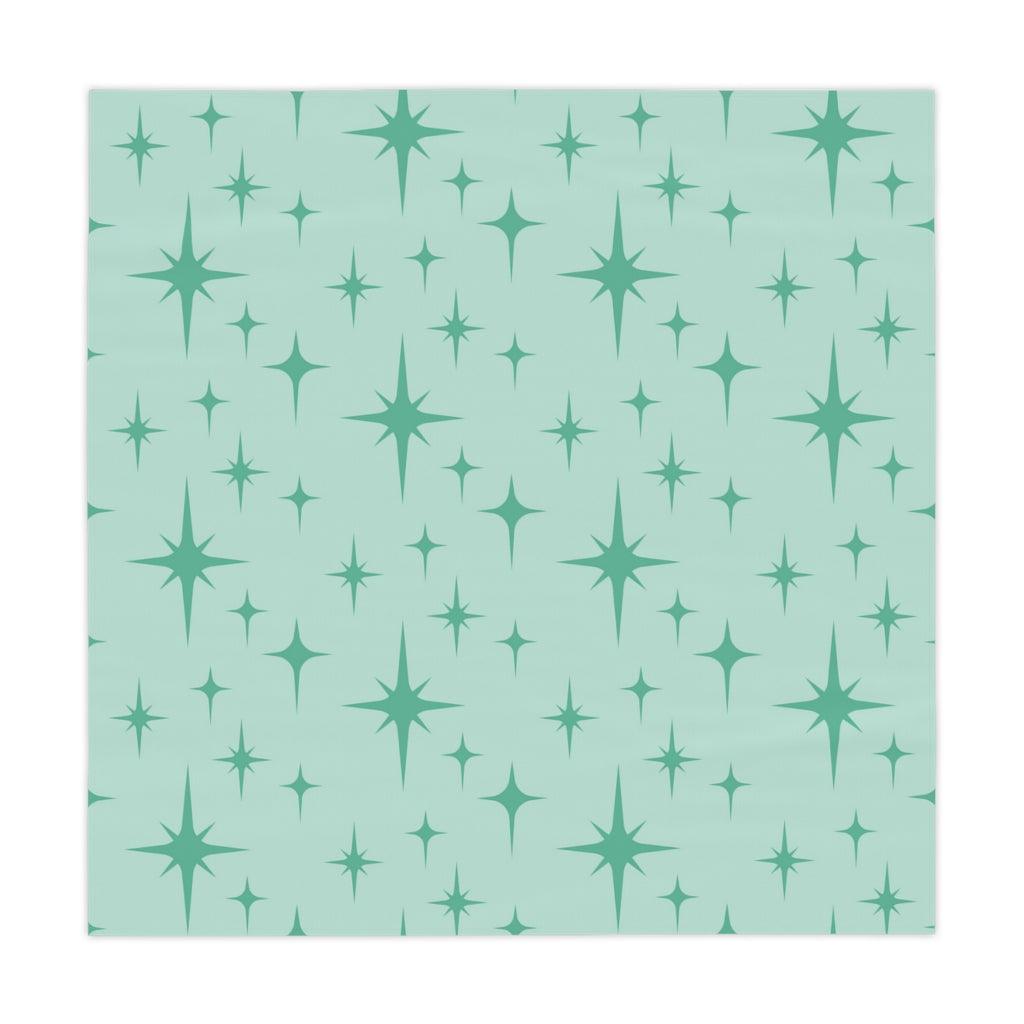 Retro Mid Century Starburst Mint Green Tablecloth | lovevisionkarma.com