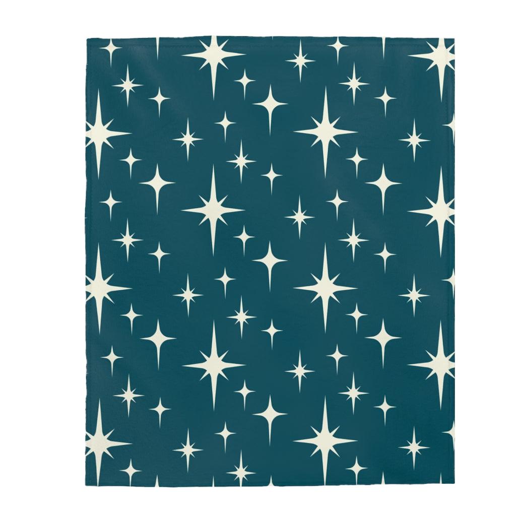 Atomic Mid Century Starburst Dark Blue Velveteen Lightweight Blanket | lovevisionkarma.com