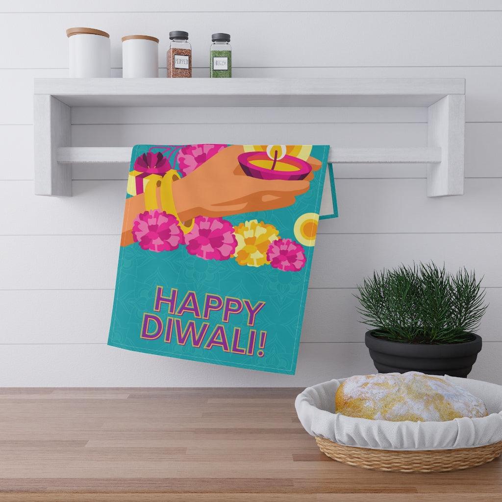 Happy Diwali Festive Home Decor, Multicolor Kitchen Tea Towel | lovevisionkarma.com