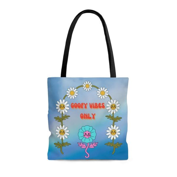 Hippie Flowers Goofy Vibes Retro Tote Bag | lovevisionkarma.com