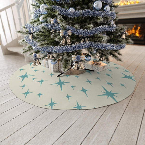 Retro 50s Atomic Starburst MCM Blue & Cream Christmas Tree Skirt | lovevisionkarma.com