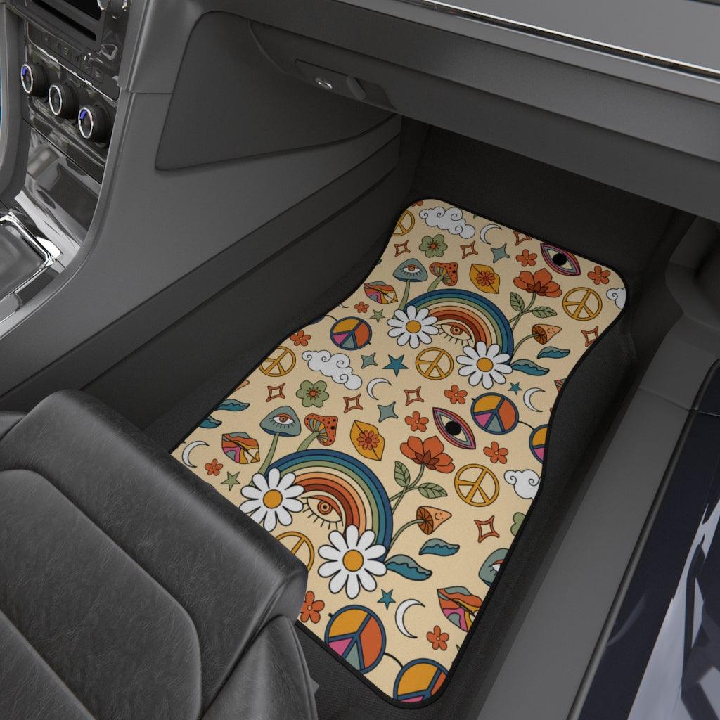 Boho Trippy Mushroom, Eye and Rainbow MCM Car Mats (Set of 4) | lovevisionkarma.com