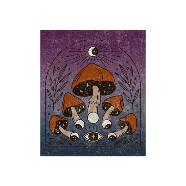 Boho Mushrooms & Moon Phases Celestial Witchcore Purple & Blue Crushed Velvet Blanket | lovevisionkarma.com