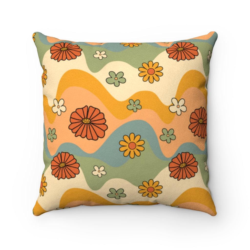 Groovy Boho Flowers and Waves MCM Multicolor Pillow | lovevisionkarma.com