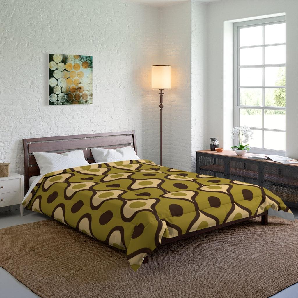 Retro 60s, 70s Geometric Mid Century Mod Green Comforter | lovevisionkarma.com