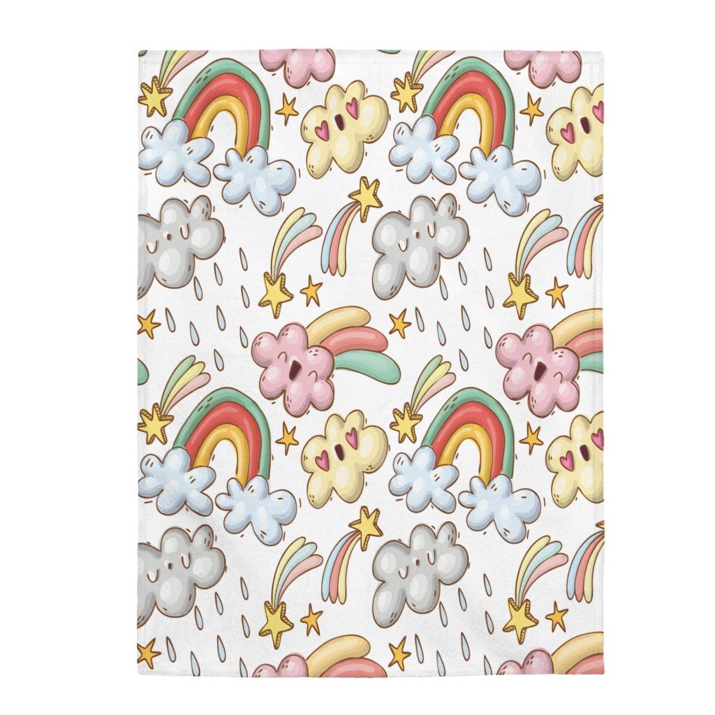 Rainbows & Clouds Whimsical Velveteen Lightweight Blanket | lovevisionkarma.com