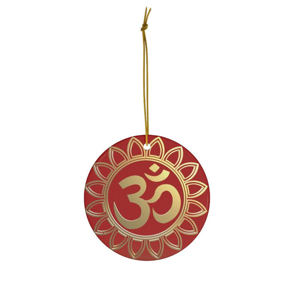 Om Red Ceramic Ornament for Diwali Decor & Christmas Tree Ornament | lovevisionkarma.com