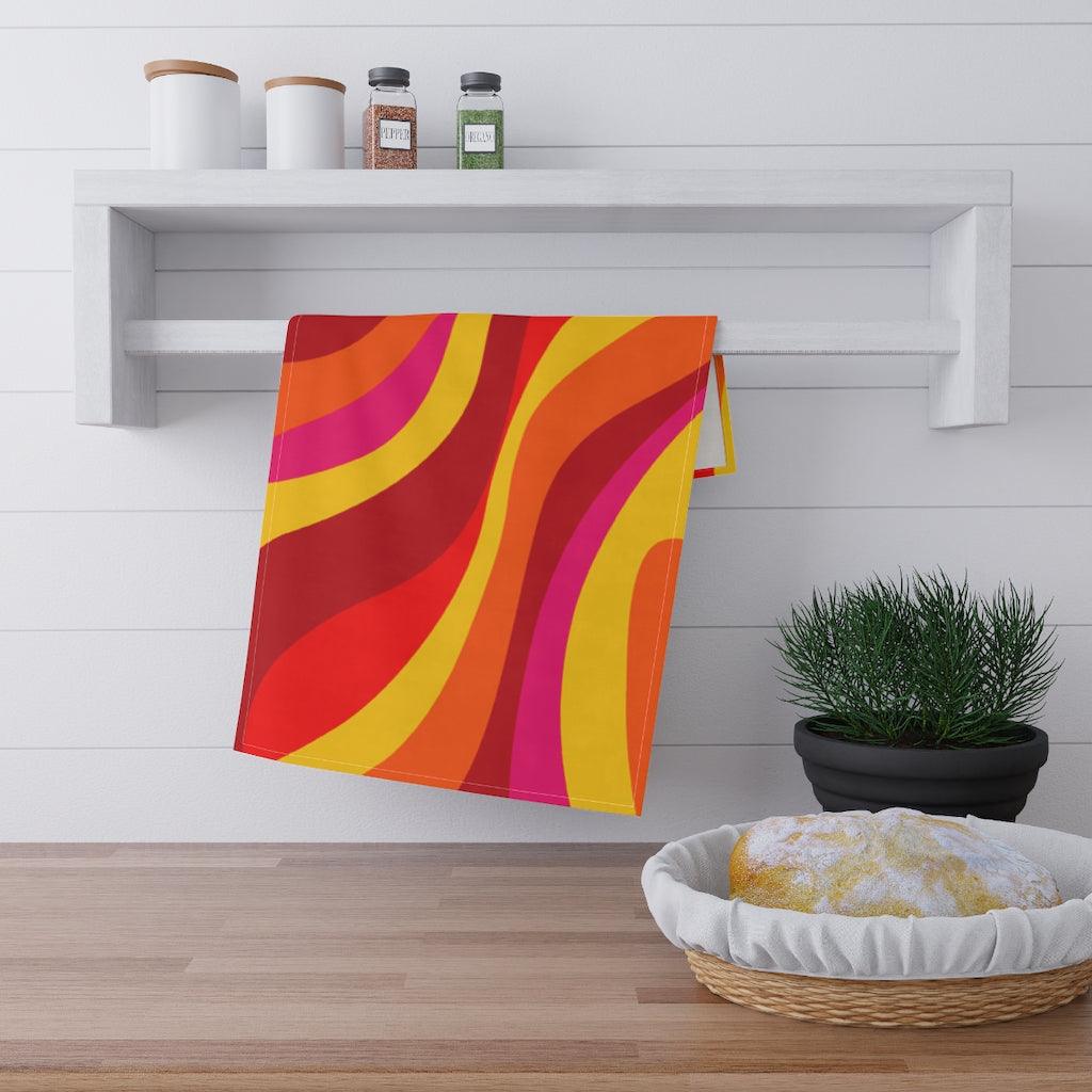 Groovy 60's Retro Hippie Swirls Orange & Yellow Kitchen Towel | lovevisionkarma.com