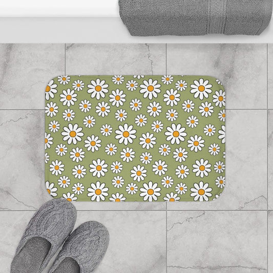 Retro Daisy Sage Green MCM Boho Bath Mat | lovevisionkarma.com