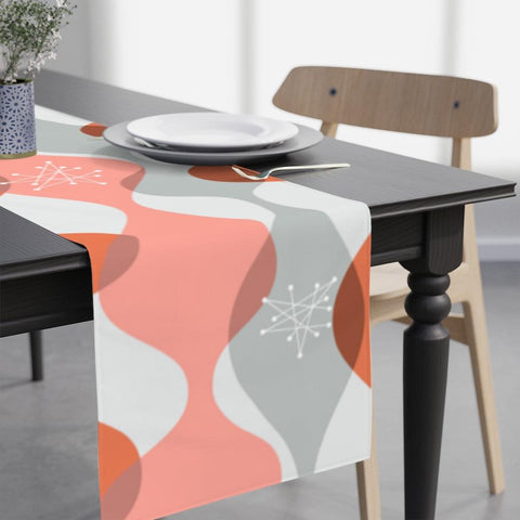 Mid Century Modern Table Runner, Pink Wavy Lines Retro Table Linens | lovevisionkarma.com