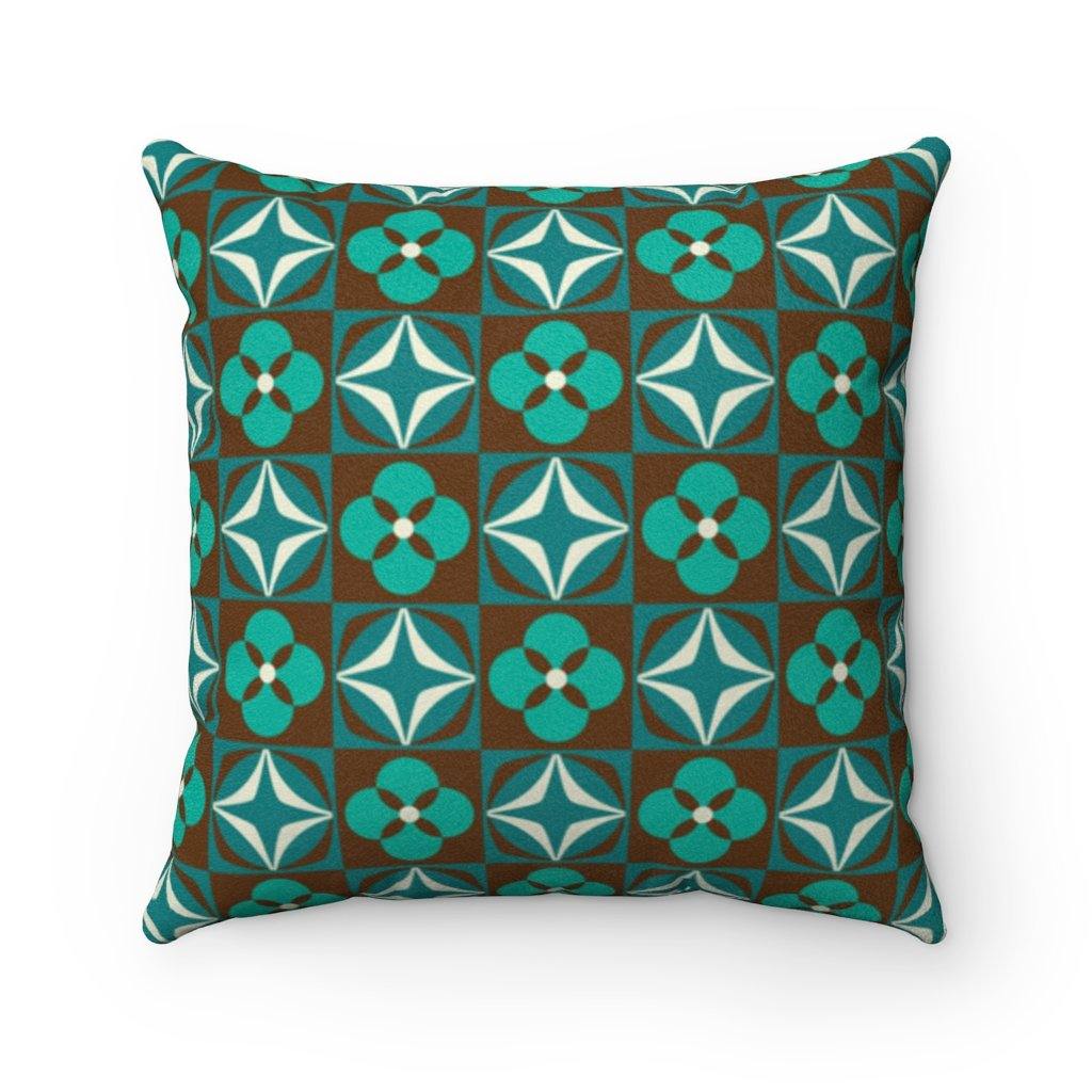 Mod Floral Retro 60s Teal & Brown MCM Pillow | lovevisionkarma.com