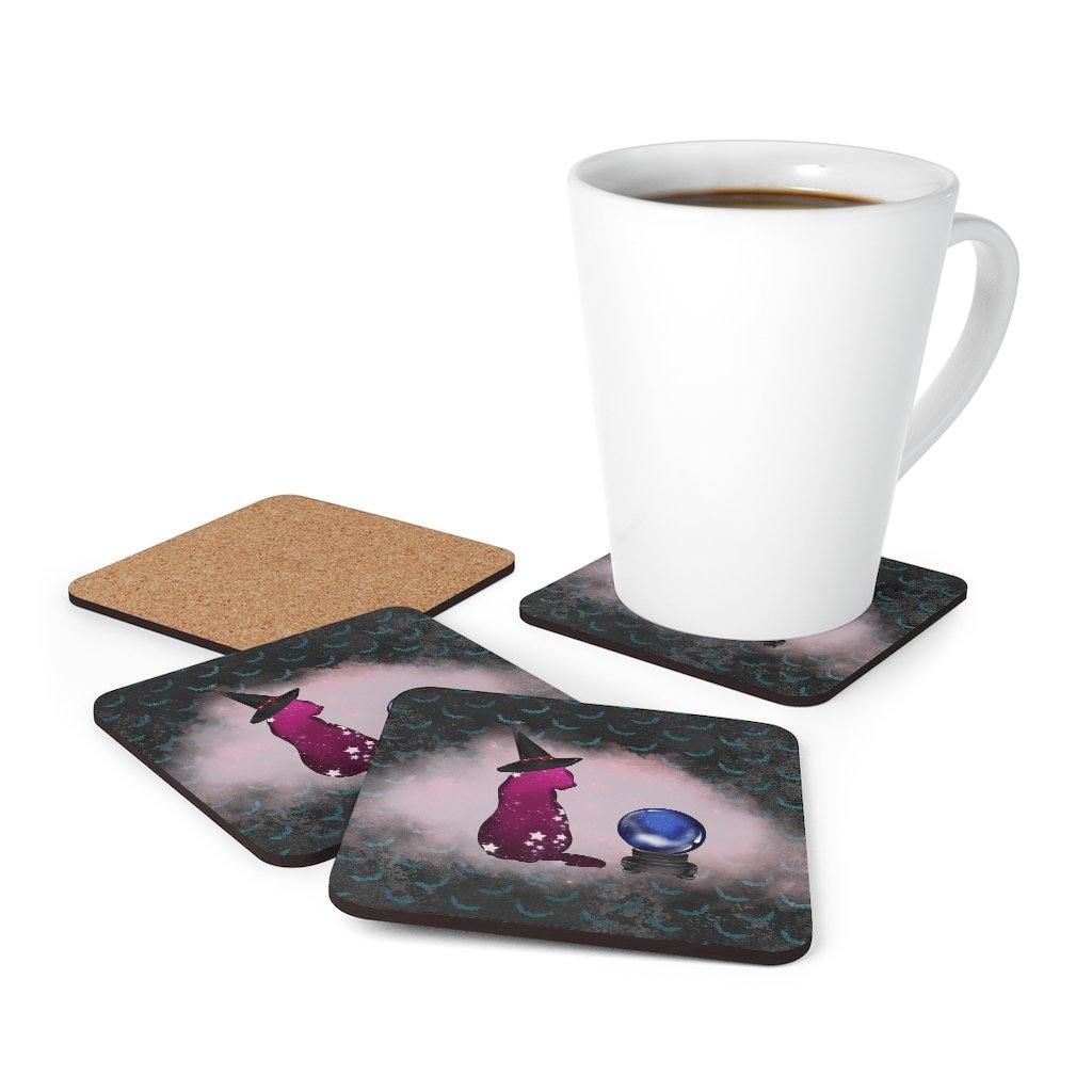 Halloween Coaster Set - Cosmic Witch Cat & Crystal Ball Glam Goth Decor | lovevisionkarma.com