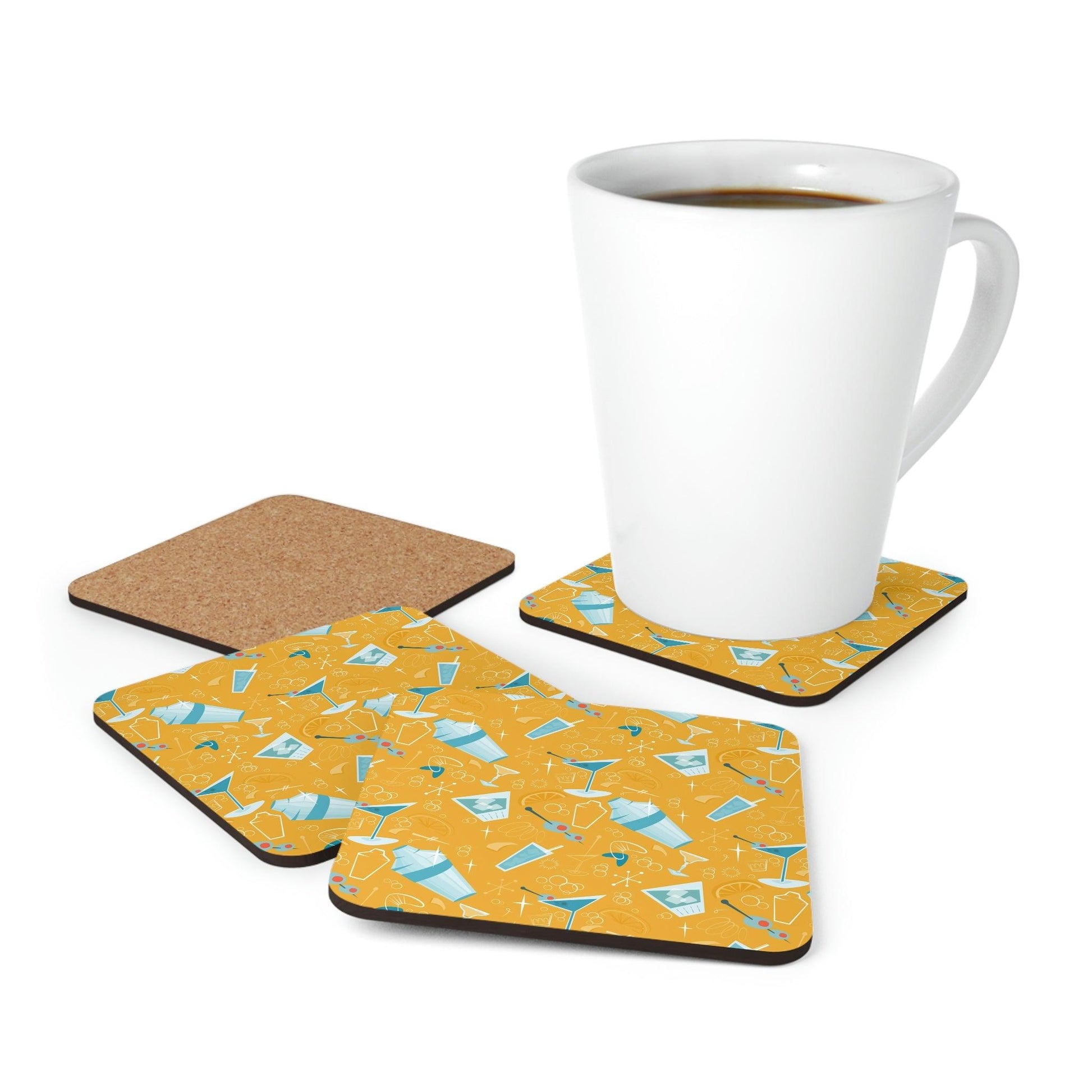 Retro Mid Century Martini and Cocktail Yellow Coaster Set | lovevisionkarma.com