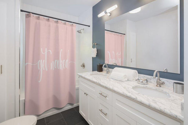 "Get naked" Blush Pink Funny Modern Minimalist Shower Curtain | lovevisionkarma.com