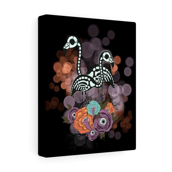 Spooky Skeleton Flamingos & Creepy-Eyed Flowers Canvas Art | Indoor Halloween Decor | lovevisionkarma.com