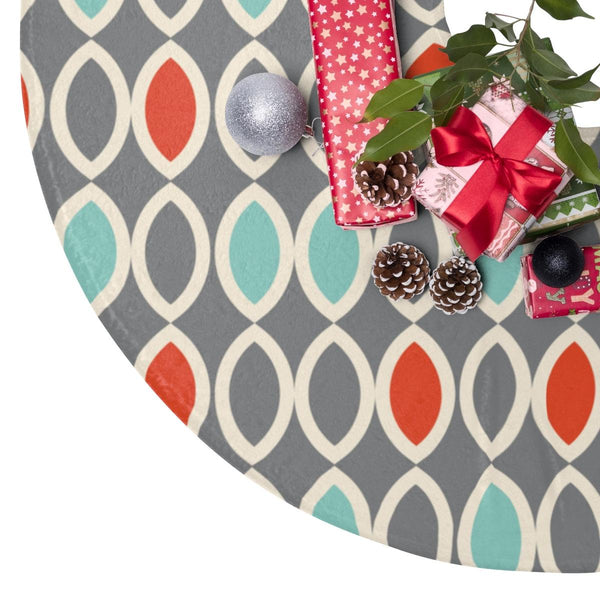 Mid Century Modern Ovals Gray, Blue & Orange Christmas Tree Skirt | lovevisionkarma.com