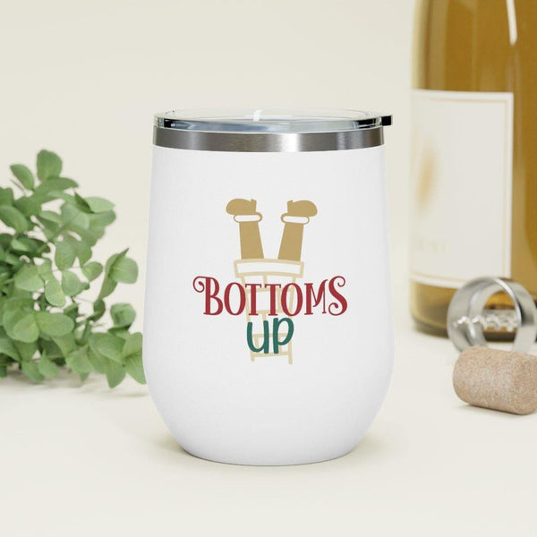 Funny Christmas Insulated Wine Tumbler 12oz "Bottoms Up" | lovevisionkarma.com