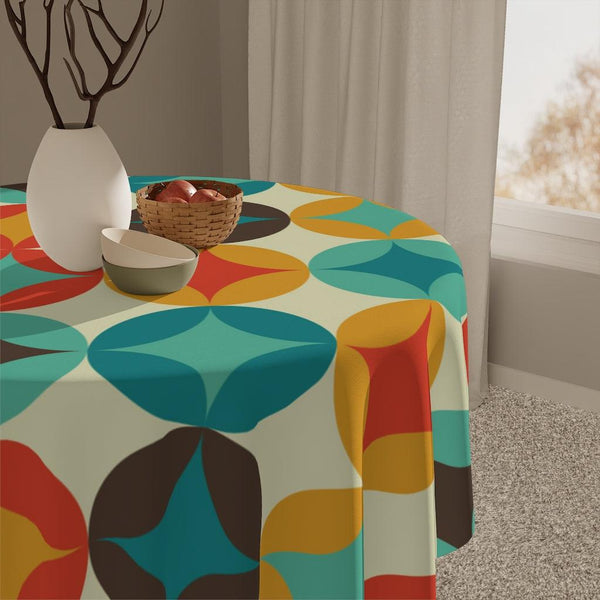 1960s Mid Century Modern Bursts Multicolor Retro Tablecloth | lovevisionkarma.com