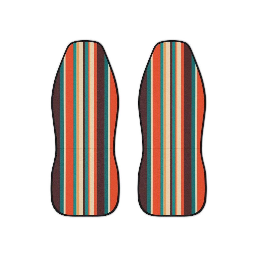 Retro 60s, 70s Mid Century Stripes Brown, Orange & Cream Car Seat Covers | lovevisionkarma.com