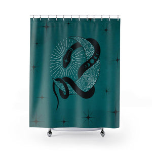 Mystical Snake Boho Moon Celestial Shower Curtain | lovevisionkarma.com