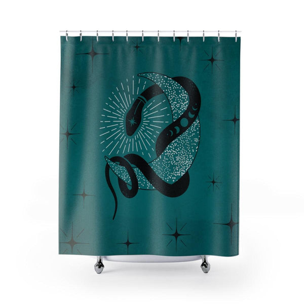 Mystical Snake Boho Moon Celestial Shower Curtain | lovevisionkarma.com