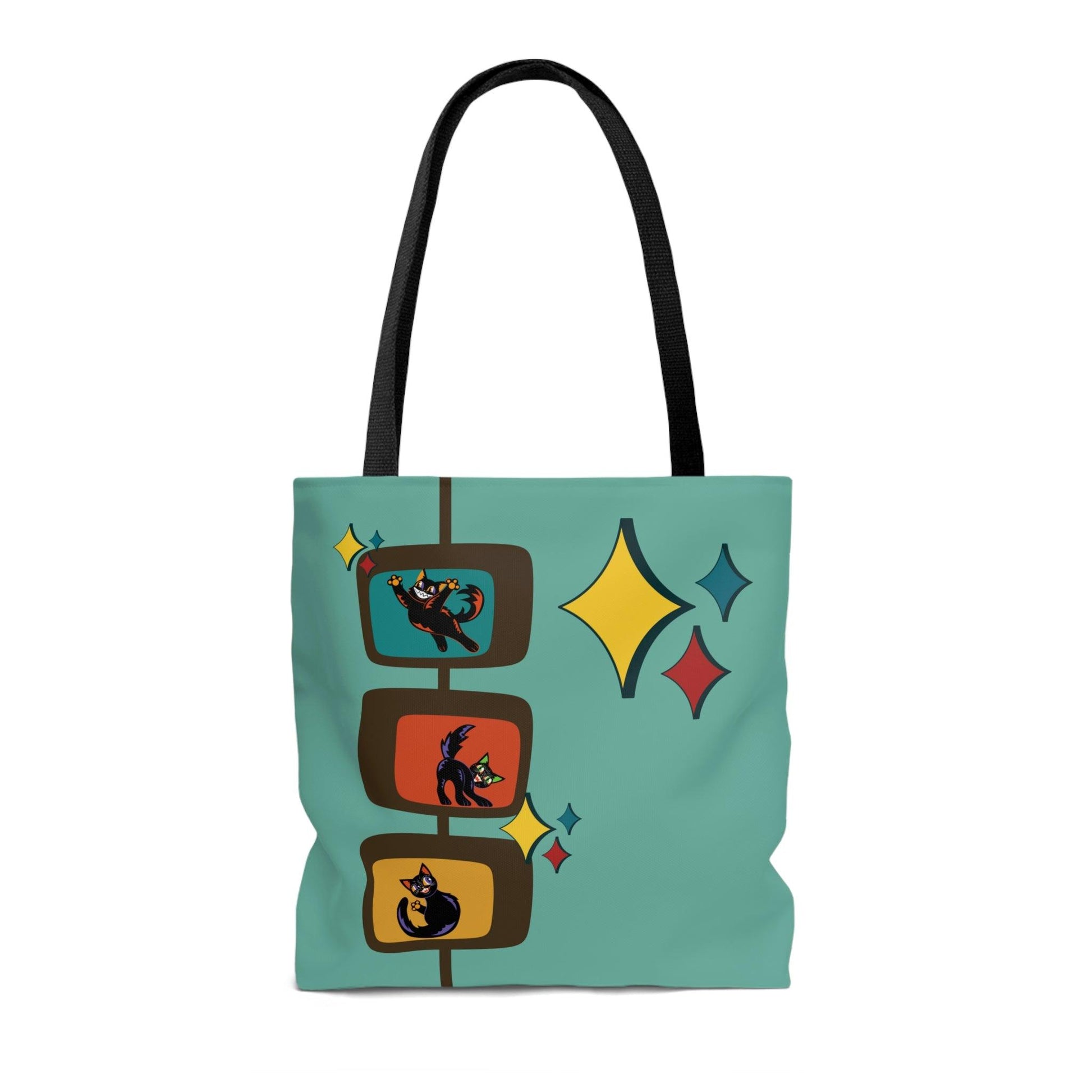 Retro Kitschy Cats Mid Century Mod Blue Tote Bag | lovevisionkarma.com