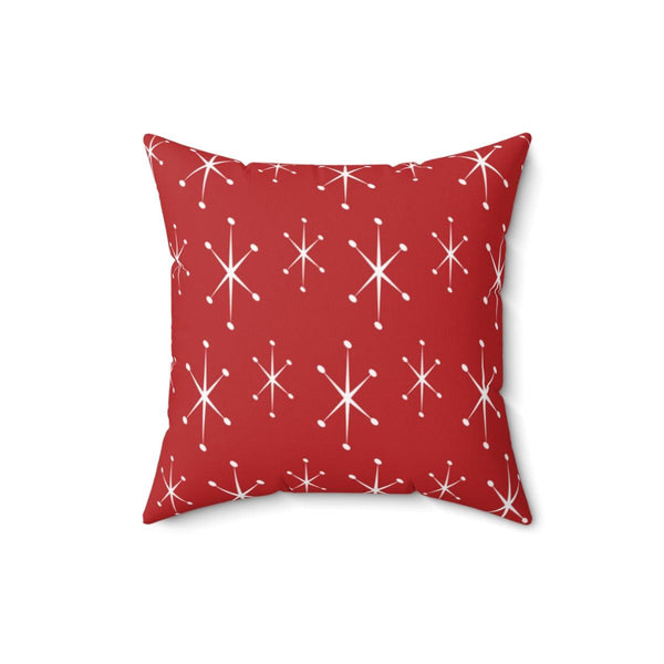 1950s Style Atomic Burst Red Christmas Throw Pillow | lovevisionkarma.com