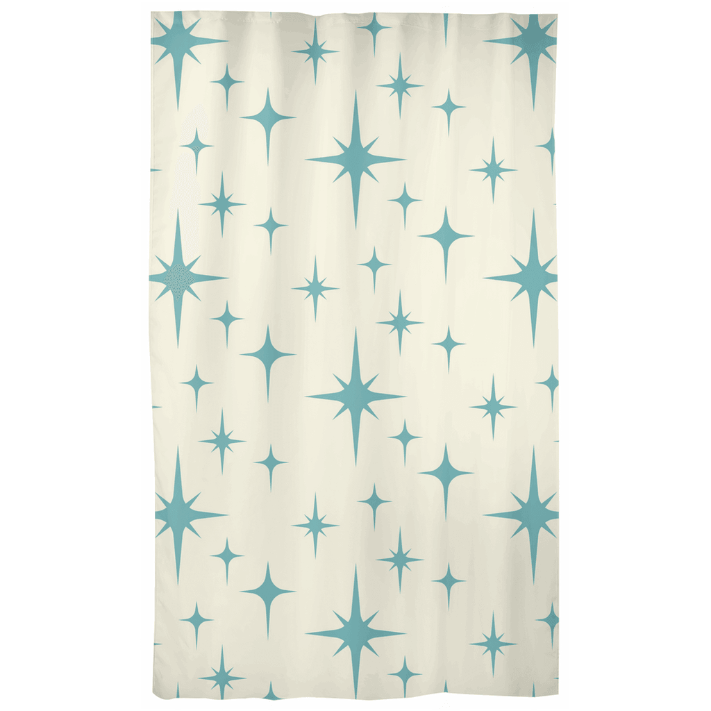 Retro Atomic Starbursts Blue on Cream MCM Curtains | lovevisionkarma.com