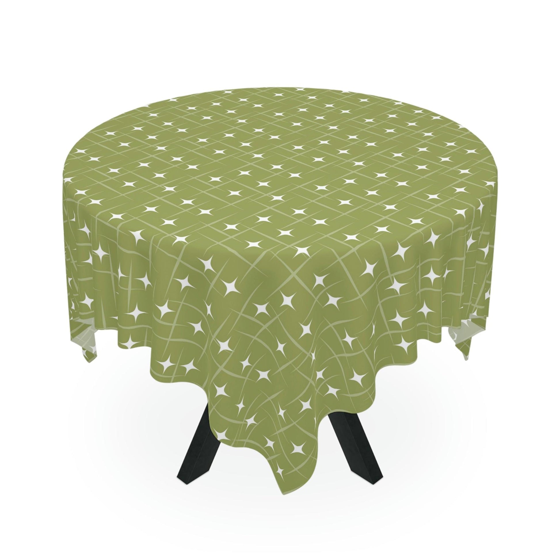 Retro Atomic Mini Starburst Mid Century Green Tablecloth | lovevisionkarma.com