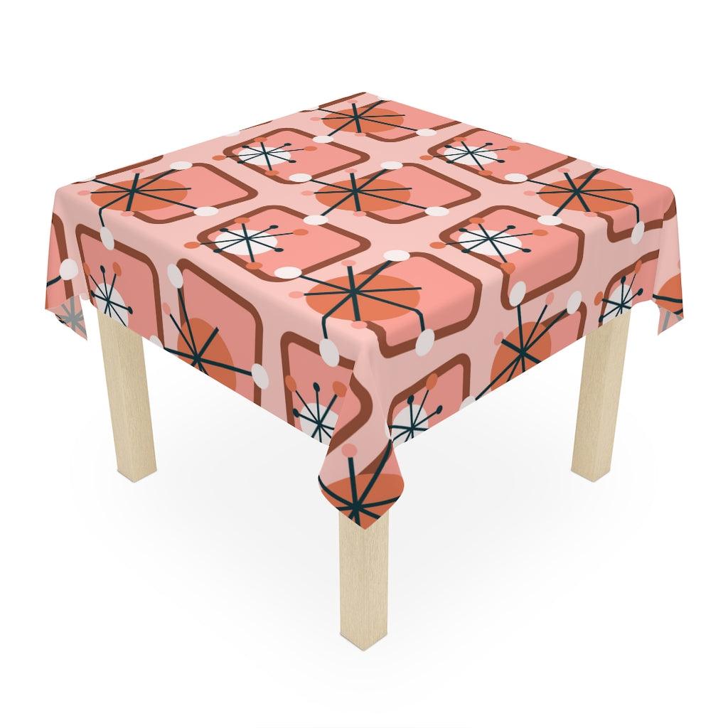 Atomic Burst Mid Century Pink Tablecloth | lovevisionkarma.com