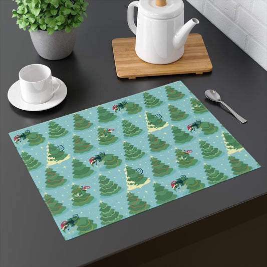 Retro Atomic Cat & Xmas Tree Multicolor Christmas Placemat | lovevisionkarma.com