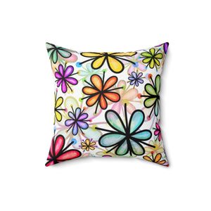 Groovy Flower Doodles Colorful Watercolor Style Pillow | lovevisionkarma.com