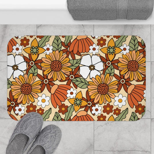 Retro Boho Flowers Multicolor Bath Mat | lovevisionkarma.com