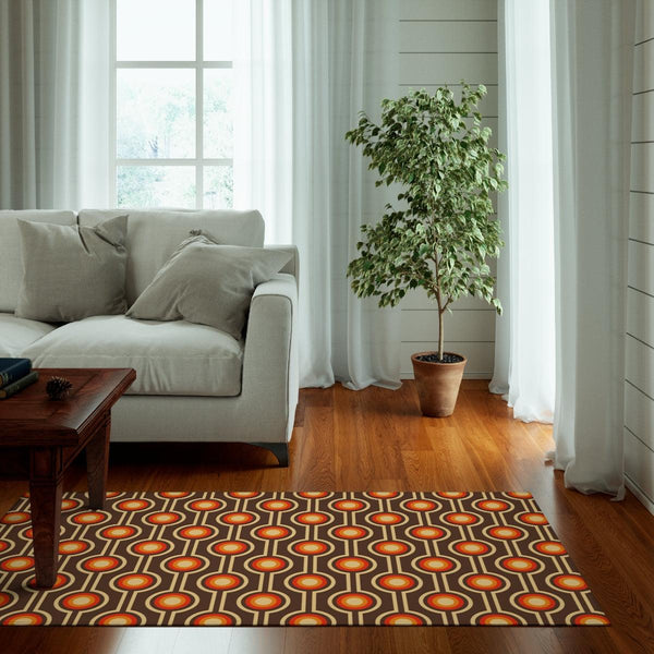 Funky 70s Rug Mid Century Brown & Orange Anti-Slip Accent Rug | lovevisionkarma.com