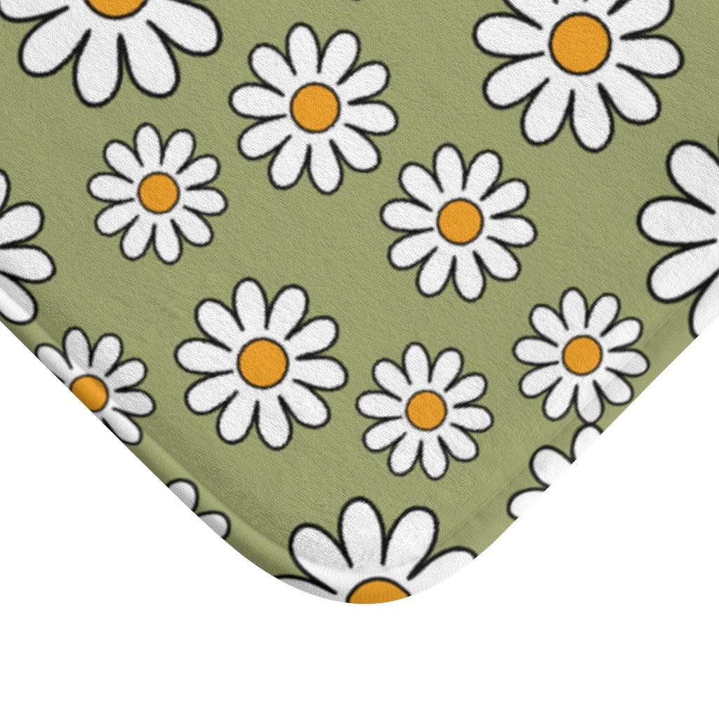 Retro Daisy Sage Green MCM Boho Bath Mat | lovevisionkarma.com