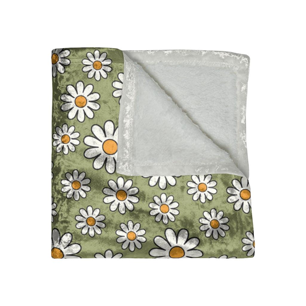 Retro Boho Daisy Sage Green MCM Crushed Velvet Blanket | lovevisionkarma.com