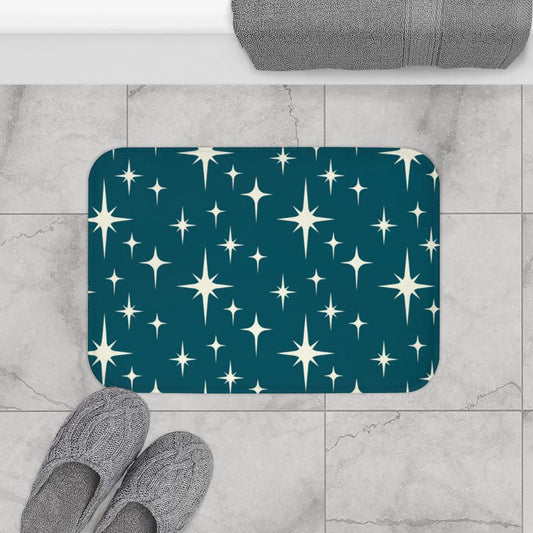 Retro Atomic Star Burst Off-White and Blue MCM Bath Mat | lovevisionkarma.com