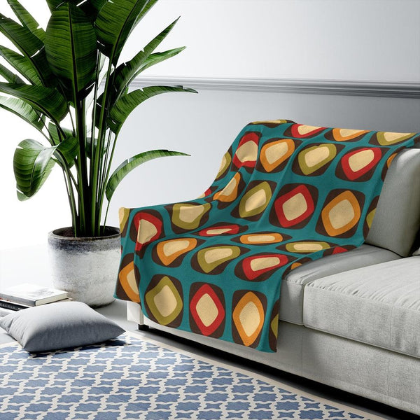 Retro Mid Century Rounded Squares Multicolor Velveteen Lightweight Blanket | lovevisionkarma.com