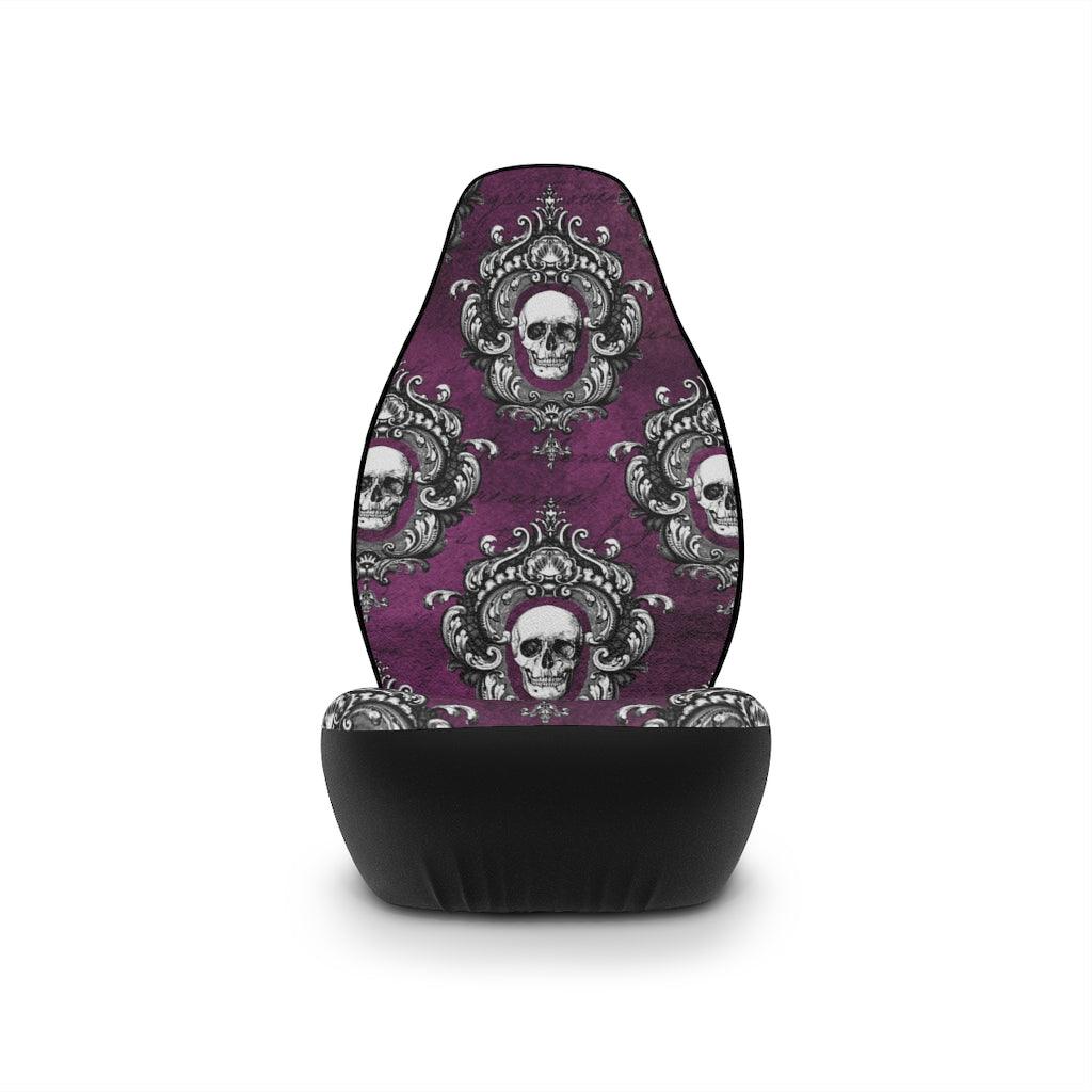 White Skulls Glam Goth Purple Car Seat Covers | lovevisionkarma.com