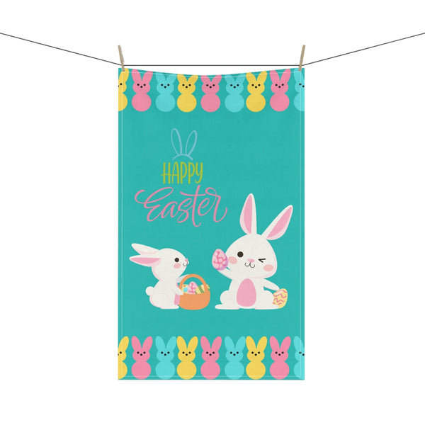 Cute Easter Bunny Turquoise Blue Kitchen Tea Towel | lovevisionkarma.com
