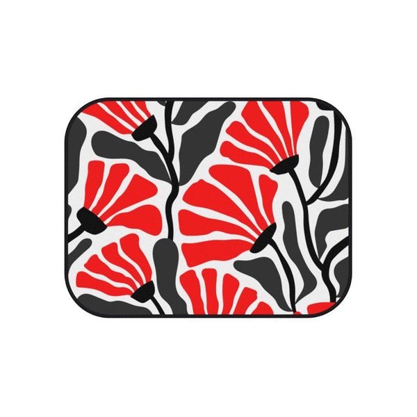 Groovy Abstract Flowers Retro MCM Red, White & Black Car Mats (Set of 4) | lovevisionkarma.com